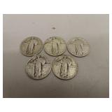 5 Standing Liberty Silver Quarters=2/1926 & 3/1929