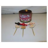 Vintage Steak Markers & Butternut Coffee Tin (no