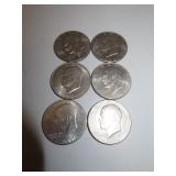 6 (IKE) Eisenhower Dollars= 1971 - 1972D - 3/1974D