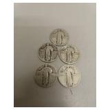 5 Silver Standing Liberty - 1926 - 1927 - 1928 -