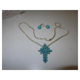 Turquoise Cross Necklace with Earrings (Pendant