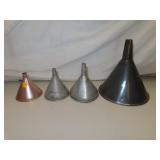 5 Vintage Steel & Aluminum Funnels - Largest =