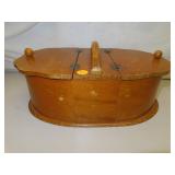 Antique Wood Sewing Basket 13&1/2"x8&1/2"x5&3/4"