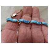 Blue Fire Opal 925 Silver Bracelet with Safety