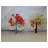 2 Shanghai Art Folding Hand Fans 10"x10&1/4" each
