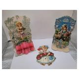 3 Antique Smaller Die Cut Valentines (2 Fold Outs