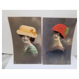 2 Antique German 3D Lady Post Cards with Real Hair
