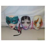 3 Ceramic Masquerade Masks = 7&1/2" each