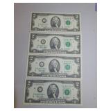 4 Consecutive Order $2.00 Federal Reserve Notes