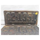 1938 Nebraska License Plate Set 62-1351