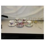 5 Vintage China Cups & Saucers with 4 Stands