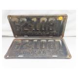 1938 Nebraska License Plate Set = 62-1087