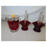 3 Piece Antique Ruby Flash Cut to Clear = 1918 &