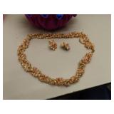 Fancy Coral Necklace & Pierced Earrings