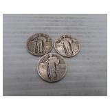 3 Standing Liberty Silver Quarters - 2/1927 & 1928
