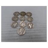 10 Silver Mercury Dimes = 1928S - 1935 - 1942 -