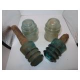 4 Antique Blue & Clear Telephone Insulators