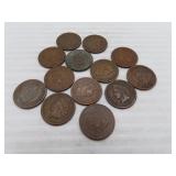 12 Indian Head Pennies = 1896 -1902 - 3/1903 -