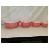 4 Pc Vintage Pink Pyrex Nesting Bowls - 4 Qt down