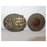 2 Vintage Brass Belt Buckles - 1 = Hesston 78