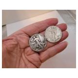 1943 & 1945 D Silver Walking Liberty Half Dollars