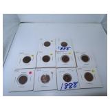 10 Indian Head Pennies = 2/1888 -  1889 - 1893 -