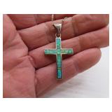 Fire Opal Cross Necklace - Pendant Signed teme &