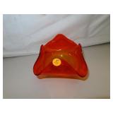 Mid-Century Orange Handkerchief Bowl 7" x 4"
