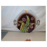 Antique Porcelain Key Hole Handle Dish = Has