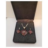 Garnet Necklace & Pierced Earrings Set