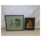 2 Victorian Pictures with Girls & Dogs (12&1/4" x
