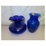 2 Vintage Cobalt Blue Vases - 7&7/8" and 6&1/2"