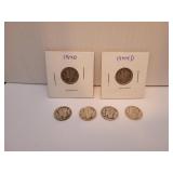 6 Silver Mercury Dimes = 1928 - 1940 - 1941 -