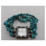 Wrist Watch with Turquoise Beaded Band