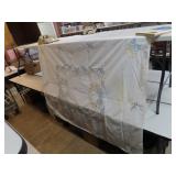 Vintage Fancy Work Linen Tablecloth = 65" x 48"