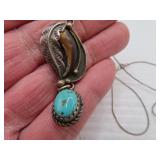 Bear Claw Turquoise - Silver Pendant Necklace =
