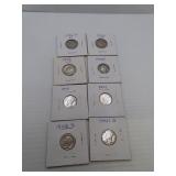 8 Silver Mercury Dimes = 1936 - 1936D - 2/1941 -