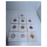 10 Silver Mercury Dimes = 1934D - 1940 - 1941 -