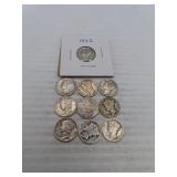 10 Silver Mercury Dimes = 1920 - 1923 - 1936 -