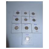 10 Silver Mercury Dimes = 1935 - 1935D - 1937 -