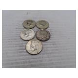 5 (40%) Silver Kennedy Half Dollars - All = 1969D