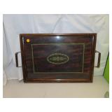 NO SHIPPING - Antique Wood & Glass Serving Tray