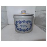 Stoneware Crock Tea Canister = 5&3/4' x 5&1/2'