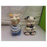 2 Vintage Piggy Banks = 6&1/4' and 5&3/4'