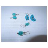 3 Pair Pierced Earrings - 1 Signed Sterling =