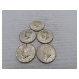 5 (40%) Silver Kennedy Half Dollars - All = 1968D