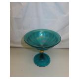 Antique Blue Stretch Carnival Glass Compote =