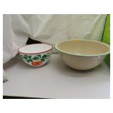 2 Vintage Porcelain Enamel Pans (Largest =
