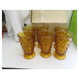 6 Amber Footed 6' Drinking Glasses in Box