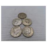 5 (40%) Silver Kennedy Half Dollars - All = 1968D